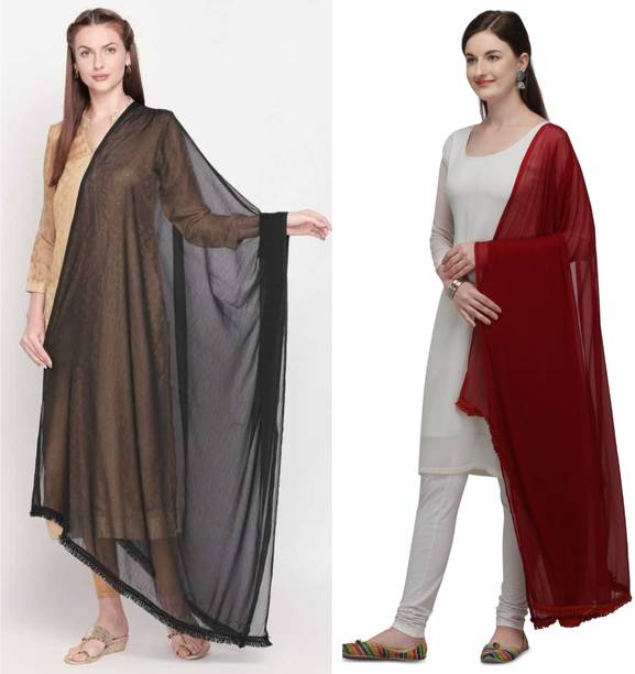 Chiffon Solid Black, Maroon Women Dupatta