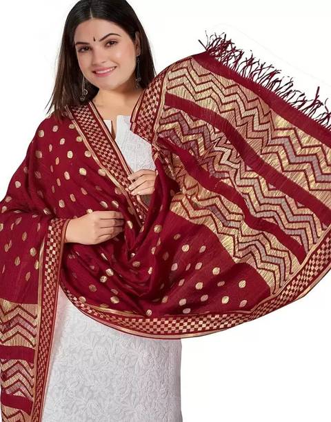 Polyester Woven Maroon Women Dupatta