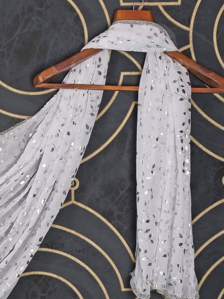 Chiffon Floral Print White Women Dupatta