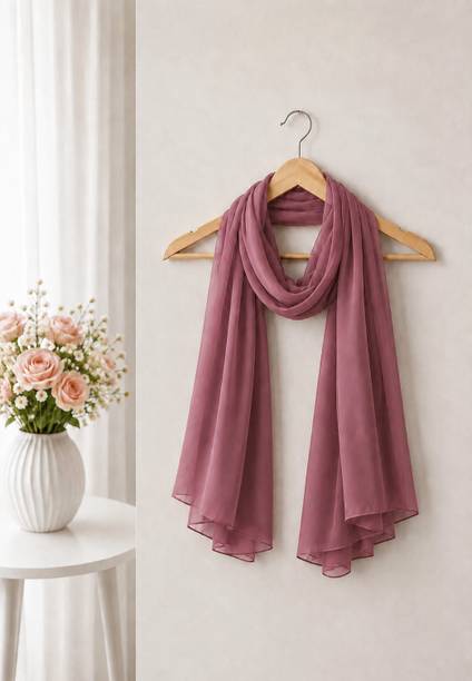 Georgette Solid Peach Women Dupatta