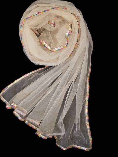 MARUTI KRUPA ENTERPRISE Net Solid Beige Women Dupatta