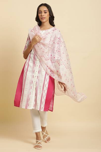 Net Printed White Women Dupatta