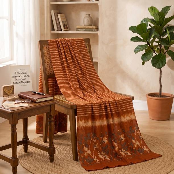 Pure Cotton Printed Brown, Beige Women Dupatta