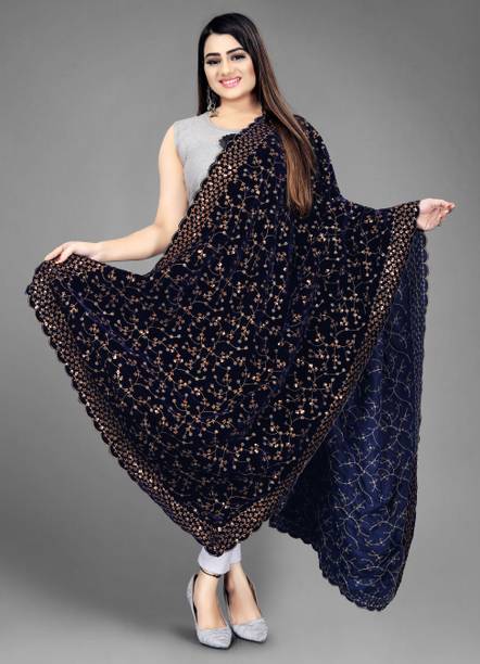 Velvet Embroidered Blue Women Dupatta