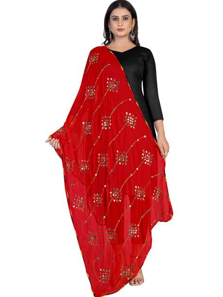 Kemza Chiffon Embroidered Red Women Dupatta