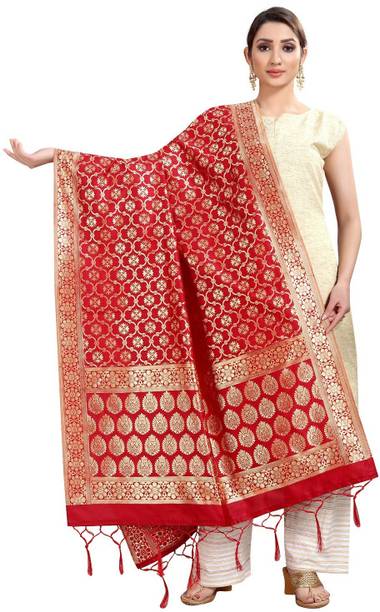Cotton Silk Printed Red Women Dupatta