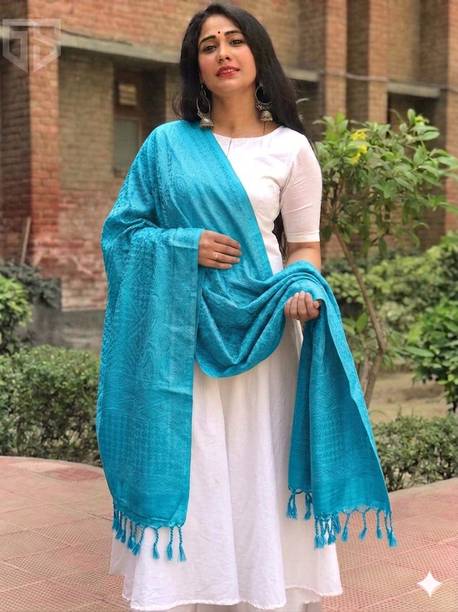 Satin Blend Woven Light Blue Women Dupatta