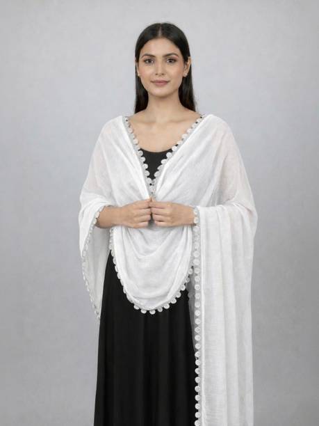 Chiffon Self Design White Women Dupatta