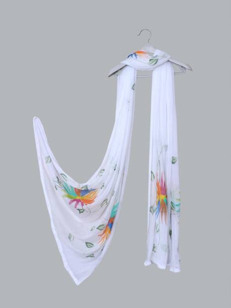 Chiffon Printed White Women Dupatta