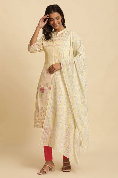 Pure Cotton Floral Print Yellow Women Dupatta