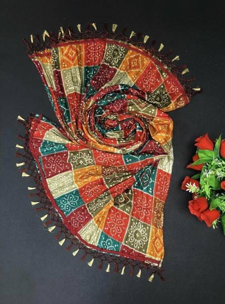 Cotton Blend Self Design Multicolor Women Dupatta