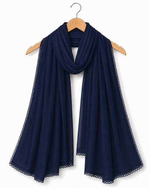 Chiffon Solid Dark Blue Women Dupatta