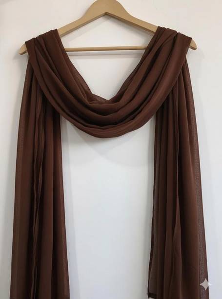 Chiffon Solid Brown Women Dupatta