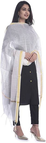 mzp Nylon Chanderi, Cotton Silk Checkered Women Dupatta