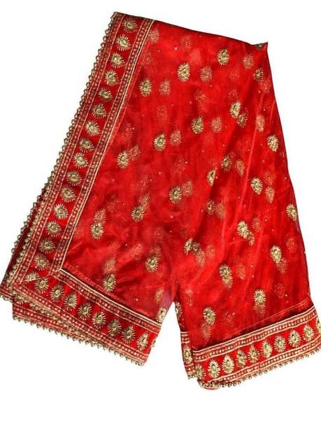 Net Embroidered Red, Beige Women Dupatta