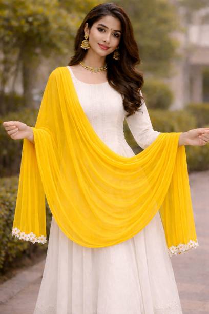 Chiffon Self Design Yellow Women Dupatta
