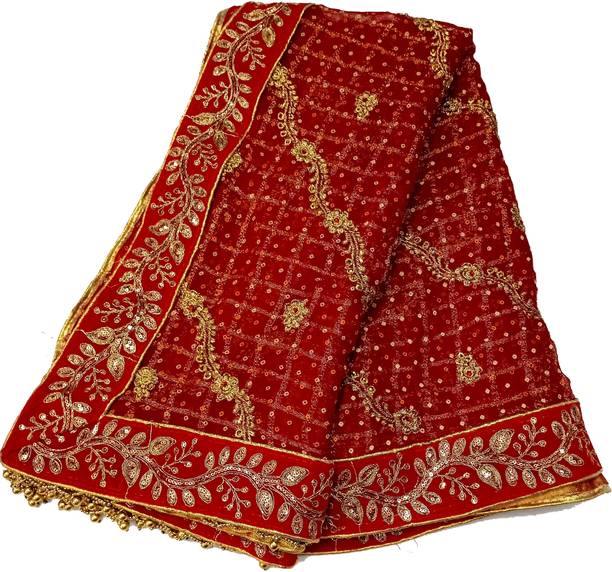 ASHA CHUNRI HOUSE Pure Cotton Embroidered Red Women Dupatta