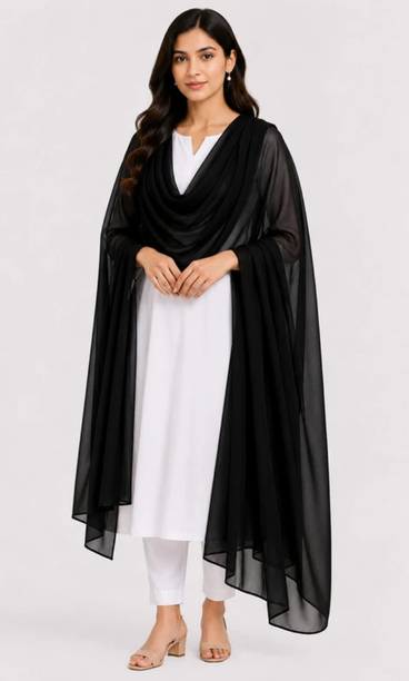 Chiffon Solid Black Women Dupatta