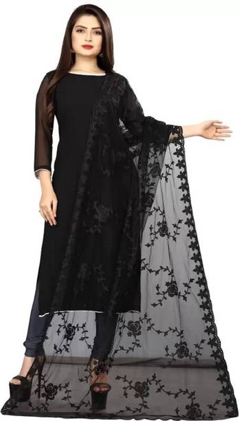 Net Self Design Black Women Dupatta