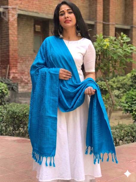 Satin Blend Woven Blue Women Dupatta
