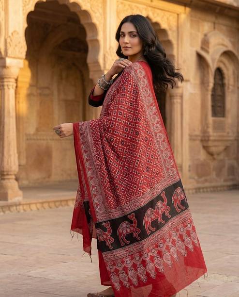 Rayon Printed Red Women Dupatta
