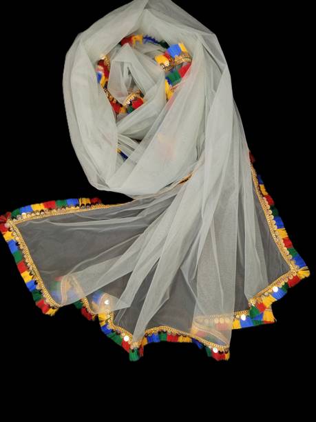 MARUTI KRUPA ENTERPRISE Net Embroidered White Women Dupatta