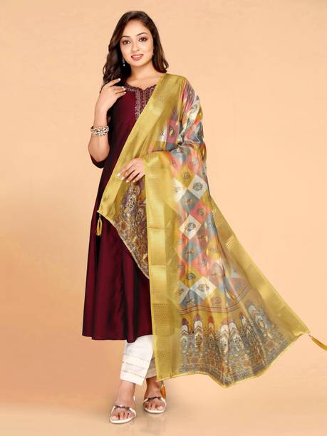 Organza Printed Yellow Women Dupatta