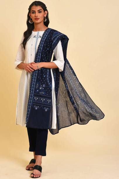 Pure Cotton Floral Print Blue Women Dupatta
