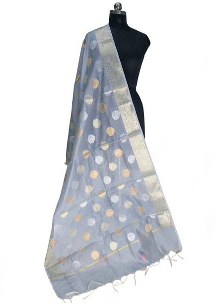 Cotton Silk Woven Grey Women Dupatta