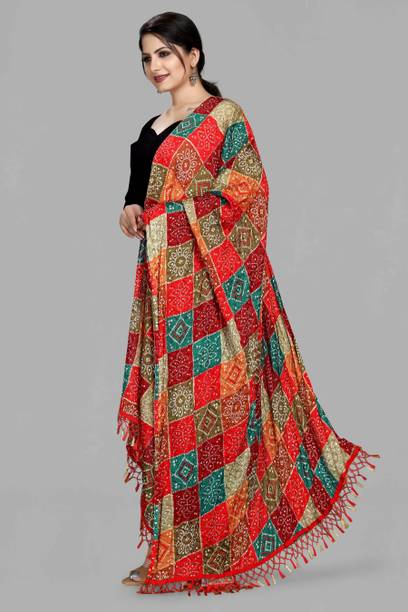 Satin Blend Printed Multicolor Women Dupatta