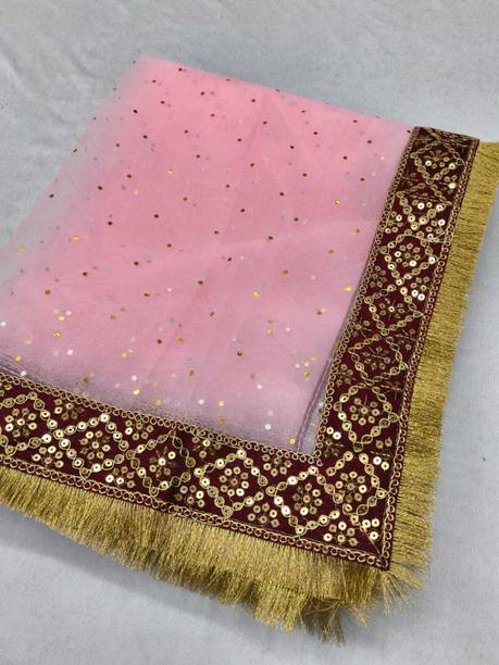 Net Self Design Peach Women Dupatta
