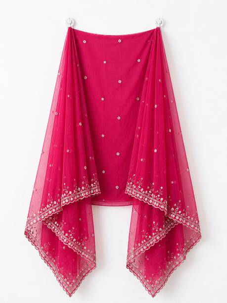 Nylon Embroidered Pink Women Dupatta