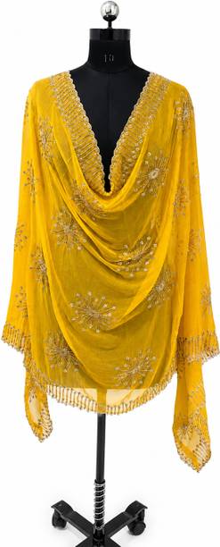 Nylon Embroidered Yellow Women Dupatta
