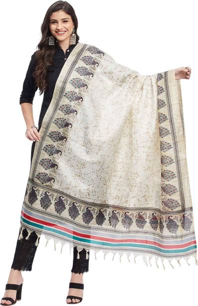 Art Silk Printed White Women Dupatta