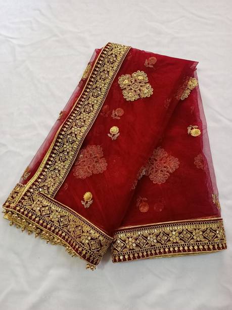ASHA CHUNRI HOUSE Net Embroidered Maroon Women Dupatta