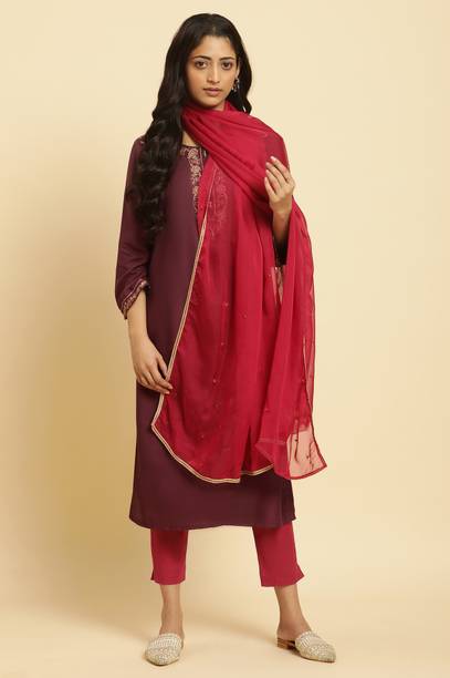 Polyester Solid Red Women Dupatta