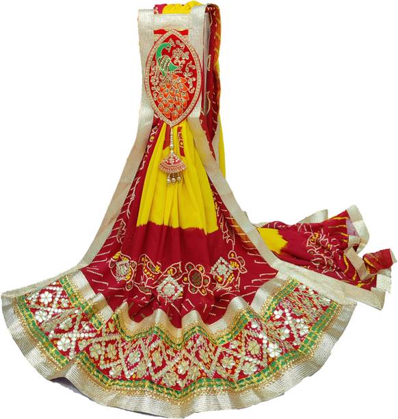 Poly Georgette Embroidered Red, Yellow Women Dupatta