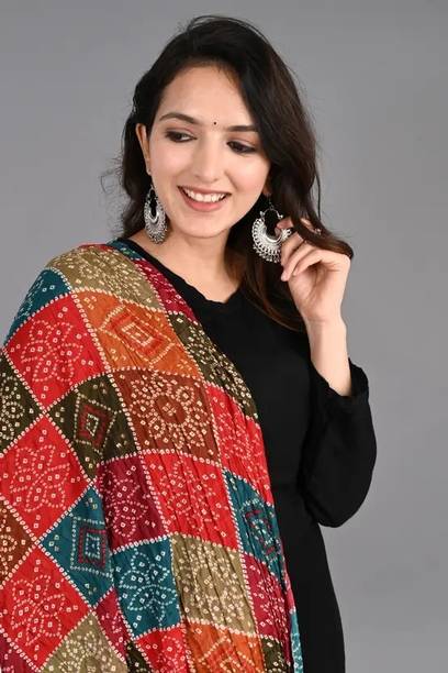 Art Silk Checkered Multicolor Women Dupatta