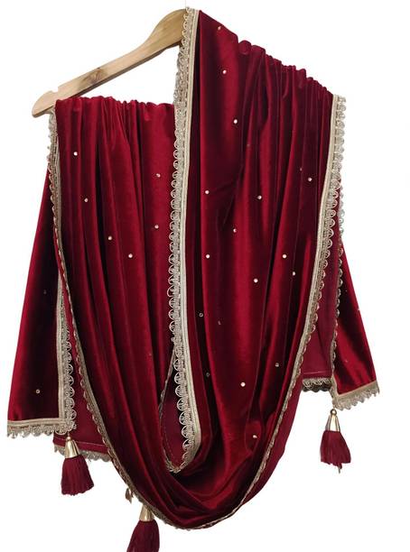Velvet Embellished Maroon Women Dupatta