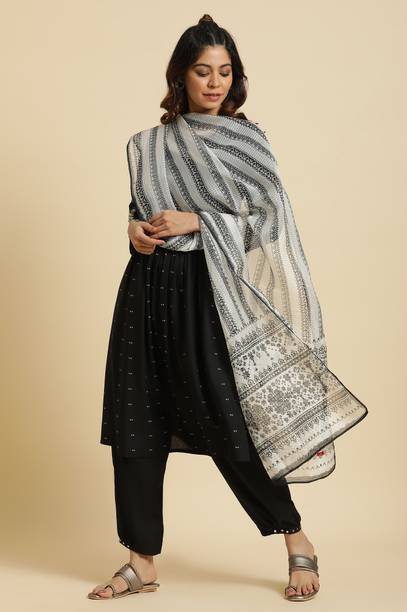 Polyester Geometric Print White Women Dupatta