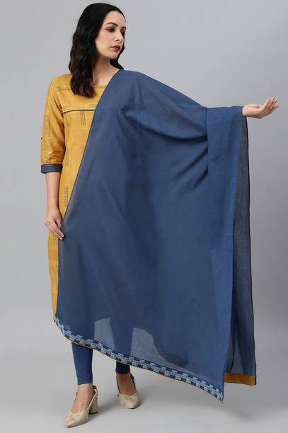 Net Solid Blue Women Dupatta