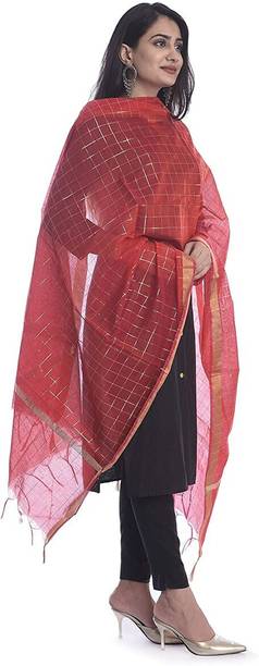 mzp Nylon Chanderi, Cotton Silk Checkered Women Dupatta
