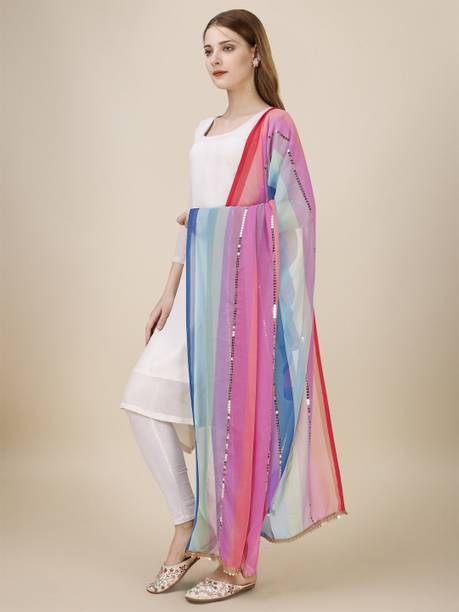 Georgette Striped Multicolor Women Dupatta