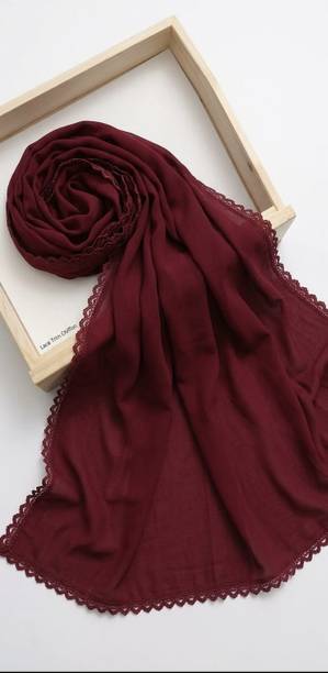 Georgette Self Design Maroon Women Dupatta
