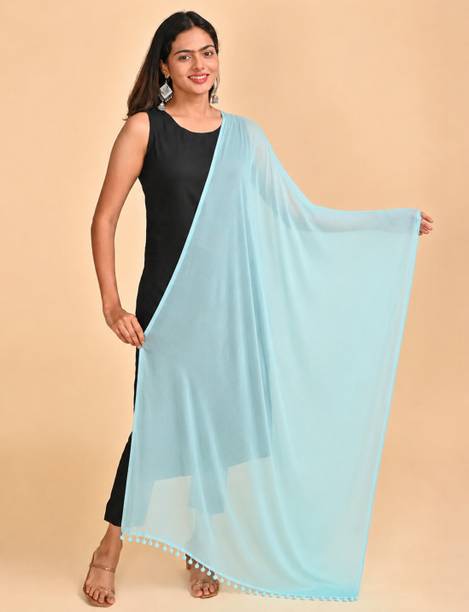 Chiffon Solid Light Blue Women Dupatta