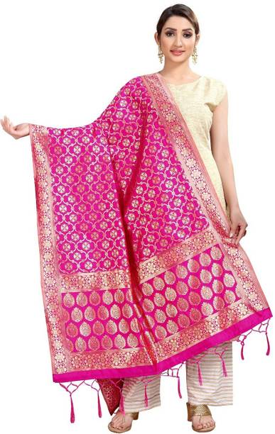 Cotton Silk Printed Pink Women Dupatta