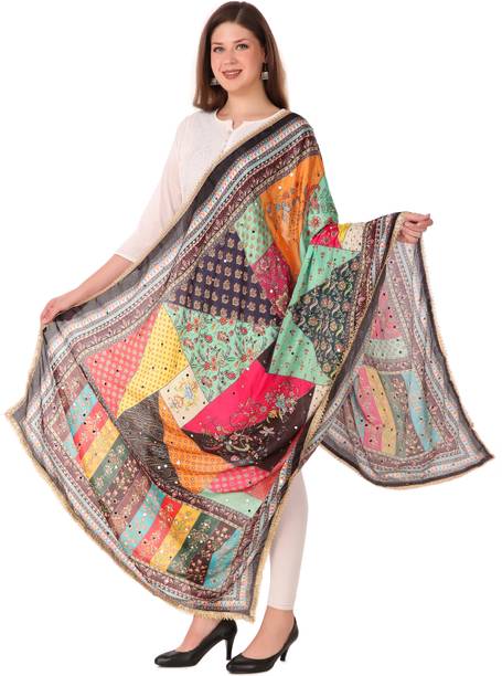 Traditions Bazaar Art Silk Embellished Multicolor Women Dupatta
