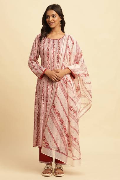 Kota Doria Geometric Print White Women Dupatta