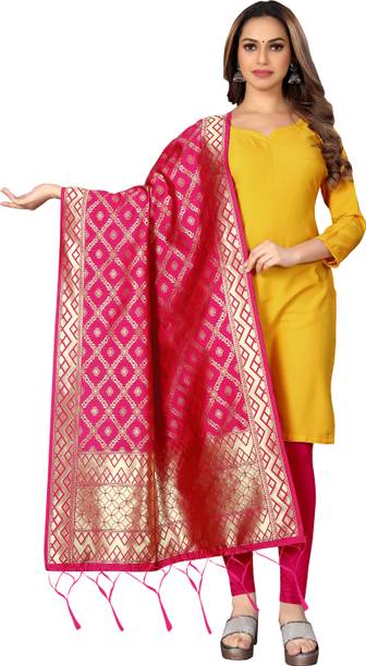 Cotton Silk, Jacquard Checkered, Embroidered Multicolor Women Dupatta
