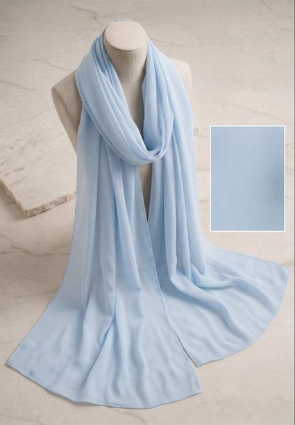 Georgette Solid Black, Light Blue Women Dupatta